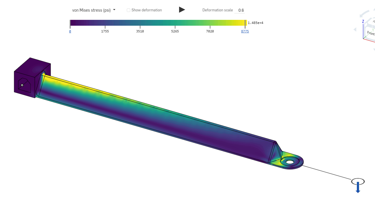 A screenshot of the FEA stress simulation.