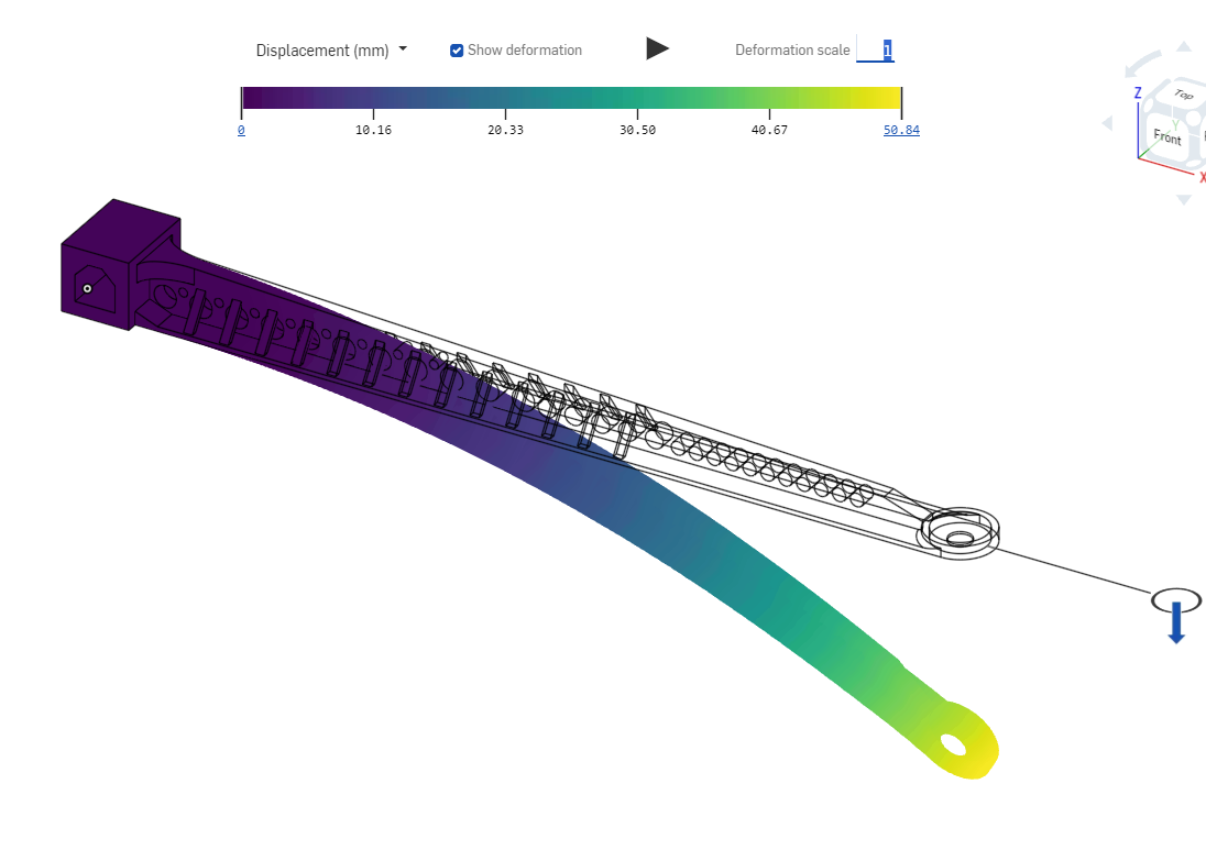 A screenshot of the FEA displacement simulation.