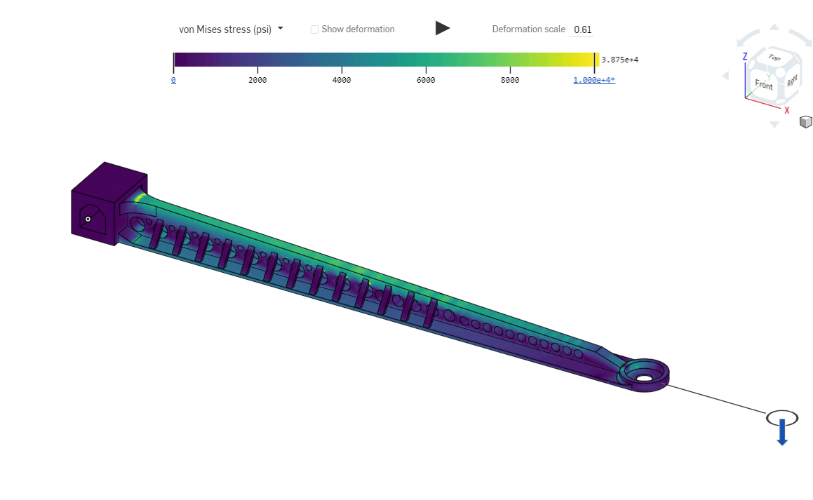 A screenshot of the FEA stress simulation.