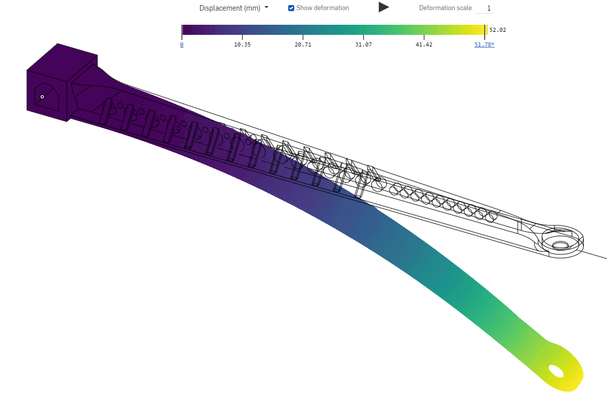 A screenshot of the FEA displacement simulation.