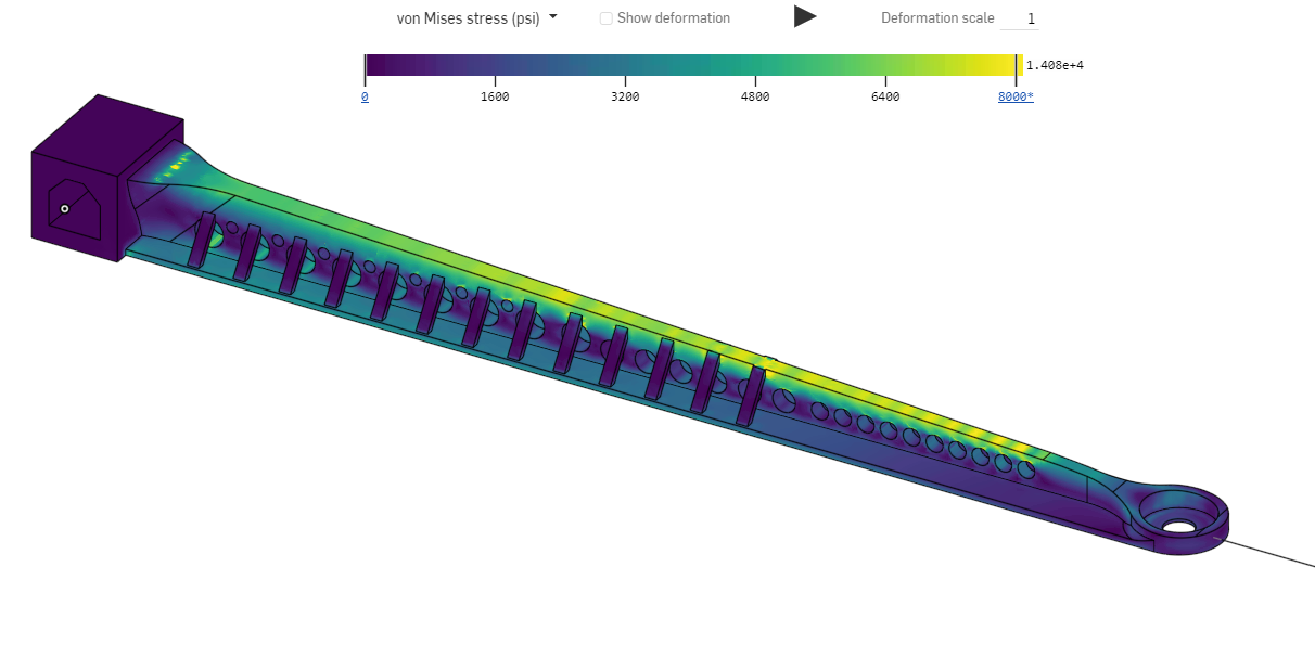 A screenshot of the FEA stress simulation.